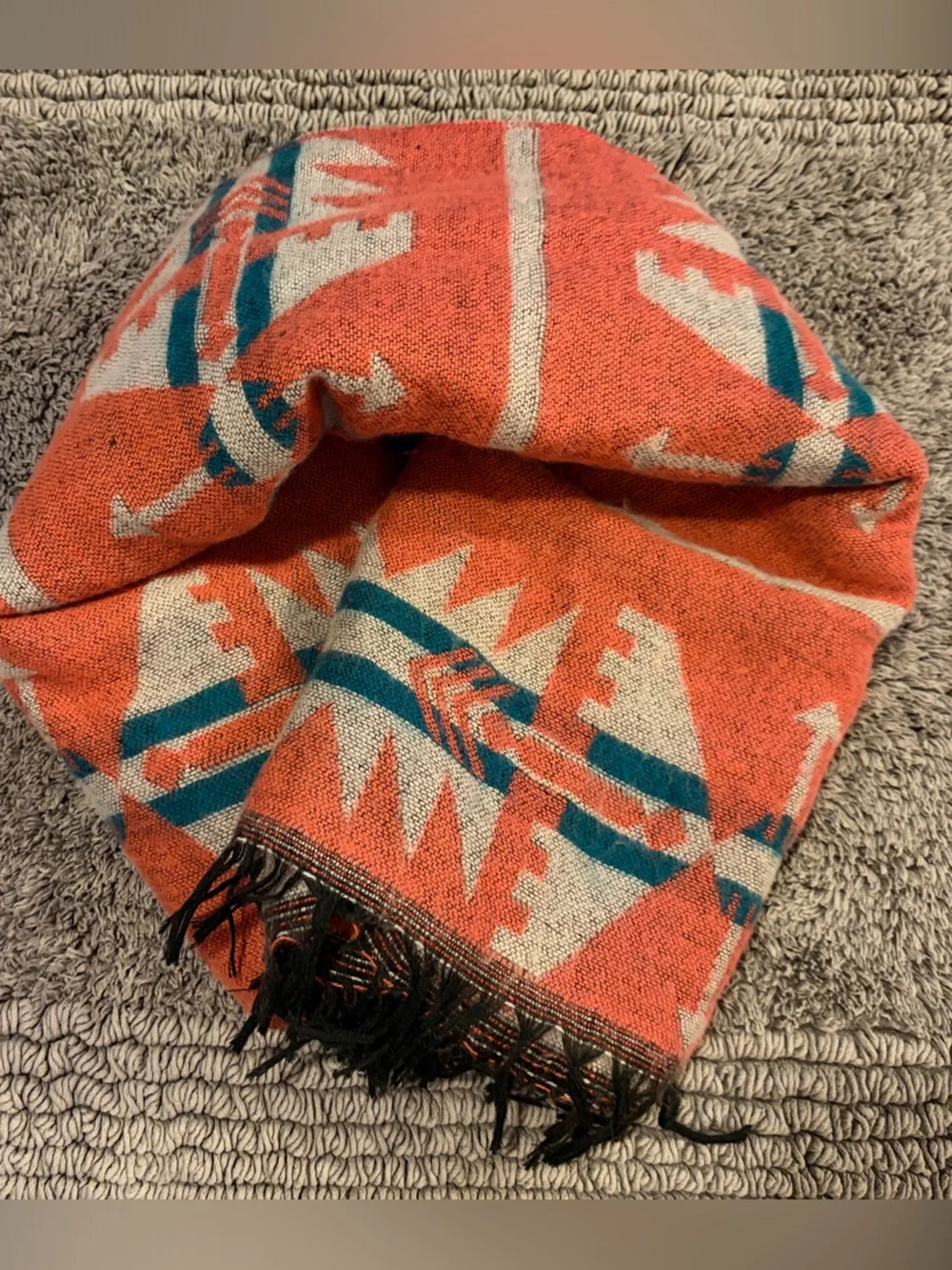Southwestern Pattern Orange & Teal Woven Scarf